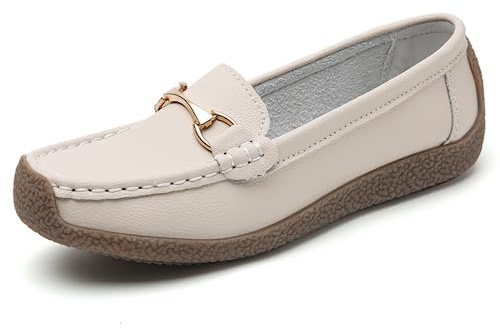 Donna Mocassini Scarpe Eleganti di Guida Casual in Pelle e Leggera Loafer Beige 38EU