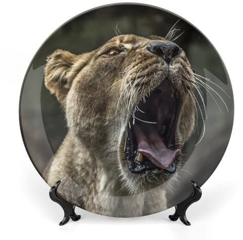 Animal Cat Cute Danger Dog Eye Decorative Plate for Wall Ceramic Home Wobble-Plate with Display Stand Table Decor Ornament Dinner Plate Dessert Dish Holiday Christmas Decoration 7