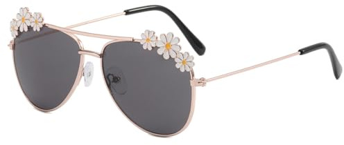 Hifot Gafas de sol bebe Niña, Gafas de Sol Estilo Aviador Retro Infantiles UV400 Protección Rayos Decorativas Gafas Fiesta- De 3años a 12años