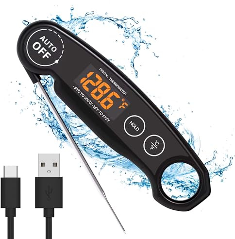 1 Second Instant Read Food Thermometer Rechargeable Meat Thermometer Digital Kitchen Thermometer for Cooking, Grill Thermometer, BBQ Thermometer Waterproof
