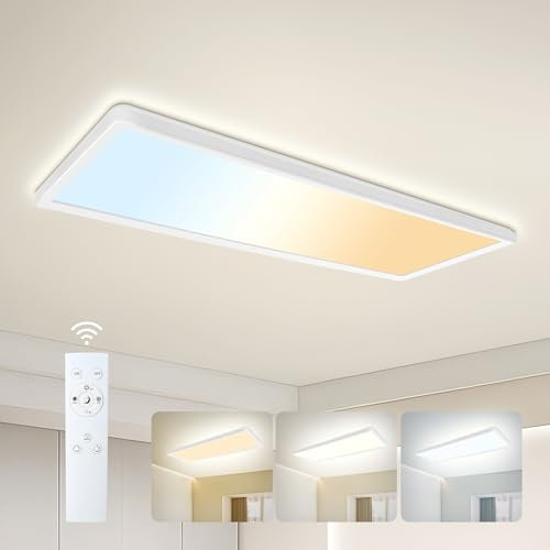 ONDTA LED Deckenleuchte dimmbar 22W, 58x20cm 2700K-6500K 2800LM, Deckenlampe mit Fernbedienung, IP44 Badezimmer lampe LED Panel für Küche Wohnzimmer Schlafzimmer Badezimmer Büro, Rechteckig