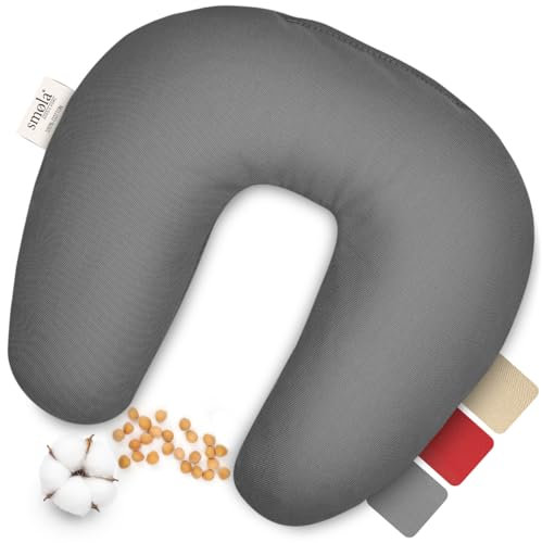 smøla Kirschkernkissen Nacken für Mikrowelle I 27x25cm Nackenhörnchen zum erwärmen I Wärmekissen 100% Baumwolle I 500g Kirschkerne I Nackenkissen, Natürliche Wärmflasche, Edelgrau