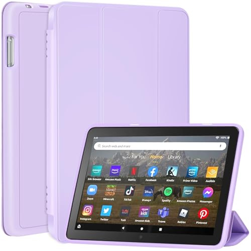 Slim Case for Kindle All-New Amazon Fire HD 8 & 8 Plus Tablet(8,12th/10th Generation, 2024/2022/2020), Trifold Stand Cover Dual Angle Lightweight,Soft TPU Back Shell Auto Wake/Sleep,Light Purple