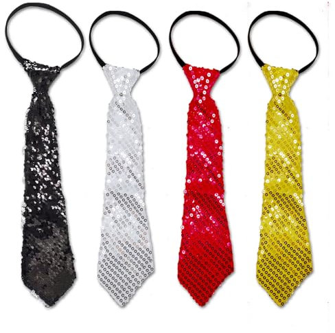 EUPSIIU 4 Stück Pailletten Krawatte, Glitzer Junggesellenabschied Accessoires für Damen und Herren, Glitzer-Krawatte mit Gummiband,Pailletten Kostüm für Disco Fasching Party Dance Performance (4PCS)