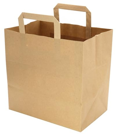 Bio-Kompostbeutel aus Kraftpapier, Papiertragetaschen 10 Liter, 26 x 26 x 17 cm, braun, kompostierbar, 25 Stück