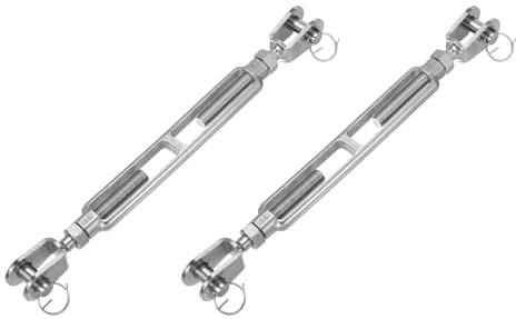 sourcing map 2Pcs M16(5/8) Jaw and Jaw Turnbuckles Wire Rope Tension, 304 Stainless Steel Turnbuckle Adjustable Cable Tensioner for Shade Sail, Clothesline, 5300 lbs Working Load Limit
