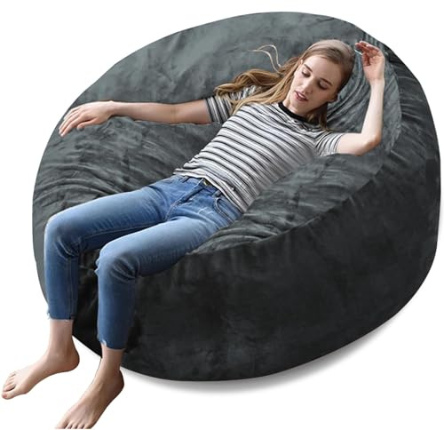 Adult soybean bag chair, bean bag with filler, adult living room, lazy sofa living room furniture comfortable adult soy bag chair, fluffy gaming (Dark gray, Large)