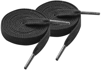 TwizzTop 2 Pairs Flat Cotton Laces for Trainers,6mm Wide Replacement Shoelaces for Converse,Air Force,Sneakers,School Shoes,Canvas Shoes,Black-140cm