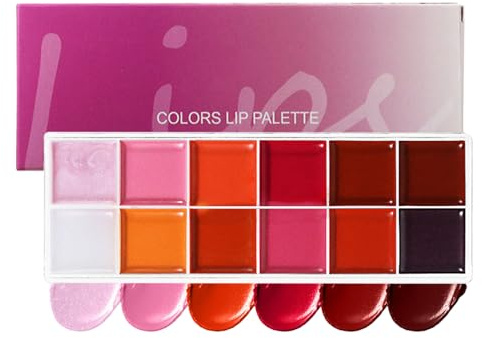 Xijobido Paleta de Labios - Maquillaje Labial - 12 Tonos Kit Hidratante Pigmentación Labiales Duraderos Impermeables Tonos Vibrantes para Adolescentes Viaje