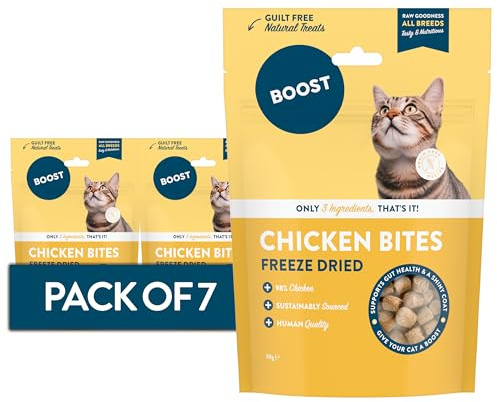 BOOST Pet Chicken Treat Cat Food - Freeze-Dried Grain-Free Raw Treats for Cats, Natural Snacks, 3 Ingredients, Made with Real Chicken, Nothing Artificial - 7 x 30g