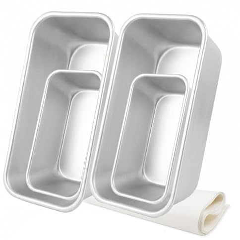 Qibivfo Set 4 Stampi per Pane, Stampi Rettangolari in Alluminio Anodizzato con Rivestimento Antiaderente, 2 Stampi Grandi 20 cm e 2 Mini, Ideali per Pane, Plumcake, Toast e Torte, Facili da Pulire