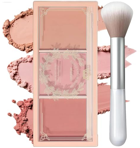 Powder Blush Palette, 3-in-1 Matte Blusher for Cheeks Make Up - Long-Lasting, Sweat-Resistant & Non-Greasy for Natural Glow & Brighten Skin