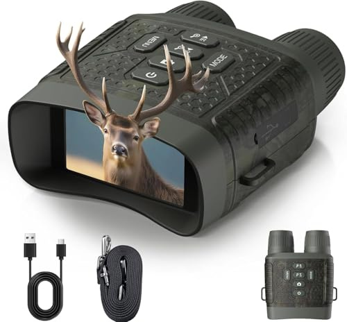 Jumelles Vision Nocturne 4K 48MP avec Zoom 10x, Batterie 5000mAh Rechargeable, Portée 400m, pour Chasse, Observation Animale, Camping et Sécurité