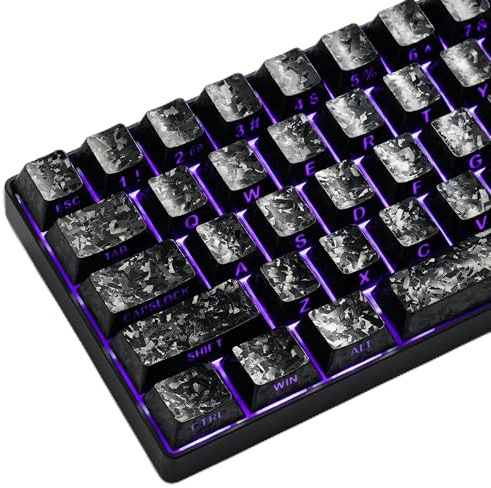 Hkfos XVX Black Shine Through Keycaps, Forged Carbon-Look Cherry Profile Keycap Set, 140-Key Keyboard Keycaps Fit for ANSI Layout MX Switches Mechanical Keyboard