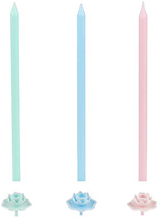 Dr. Oetker 1025 Retro Kerzen + Halter - Durchmesser 0,5 x 12,5 cm, 80 % Paraffine/20 % Stearine, Rosa/Grün/Blau, 12,5 x 0,5 cm, 36 Einheiten