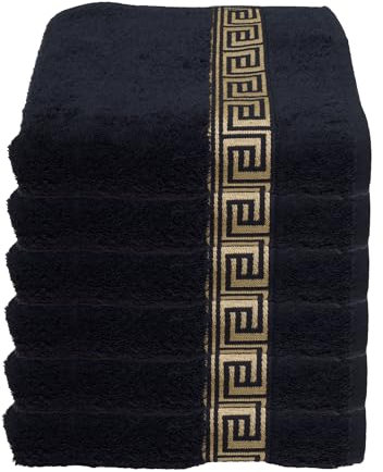 Julie Julsen 6er Pack Handtuch Chemikalien-Frei 600g/m² Schwarz-Gold 50 x 100 cm 100% Baumwolle - Oeko TEX Std 100 Zertifizierung - Weich und Saugstark - Waschmaschinenfest