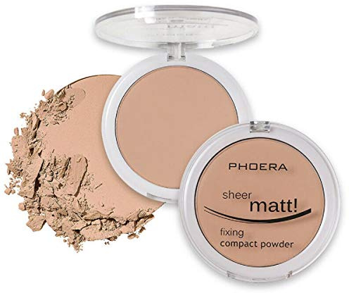AQUAPURITY PHOERA Sheer Matte Compact Powder Fixing Powder Makeup Base Fixer Setting Powder Foundation Fixing Compact Pressed Powder Long Lasting Make Up Fixer Skin Vitamin E Beauty Blender (203 NUDE)