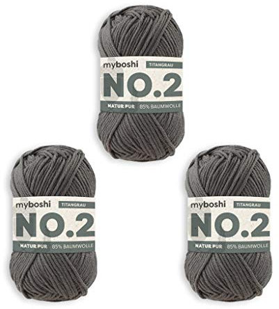 myboshi Häkelgarn und Strickgarn | Modell: No.2 mit Kapokfaser | Leichtes Garn | 3-Pack Kugelgarn | 2940 Titangrau