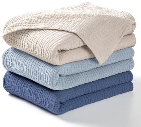 lulumoon - Manta de algodón (3 Unidades), Color Azul Marino