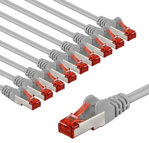 goobay Lot de 10 câbles réseau CAT6 blindés S/FTP/CU - Câble Ethernet PiMF LSZH/Cat 6 avec 10 Gbits Gris 10 x 3 m 65996