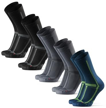 DANISH ENDURANCE Crew Laufsocken (3|5 Paar), Halbhohe Sportsocken, Unisex, für Damen & Herren, Mehrfarbig (2x Schwarz/Grau, 2x Grau/Schwarz, 1x Blau/Gelb), 39-42