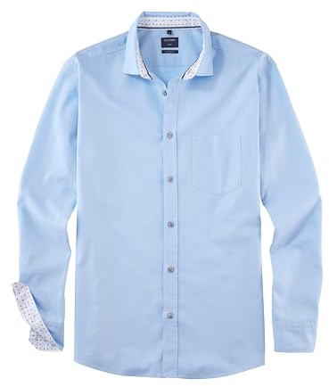 OLYMP Men's Casual Shirt, Long-Sleeved Shirt, Plain, Regular Fit, Kent Collar, Bleu 11., M
