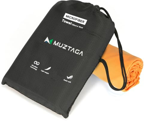 Muztaga Microfibre Towel Extra Large for Beach, Travel, Swimming, Bath– Quick Dry, Ultra Compact, Sand Free, Lightweight & Super Absorbent(Orange,78x35 in)