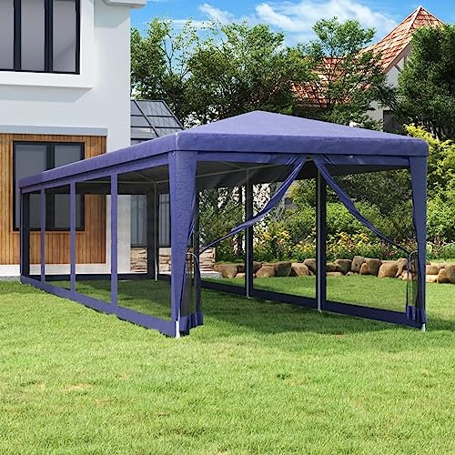 Gecheer Tienda para fiestas con 10 paredes laterales de malla azul 3 x 12 m HDPE, cenador de exterior, toldo, pérgola con tela, pabellón de jardín, carpa para fiestas, cenador para barbacoa, A319247