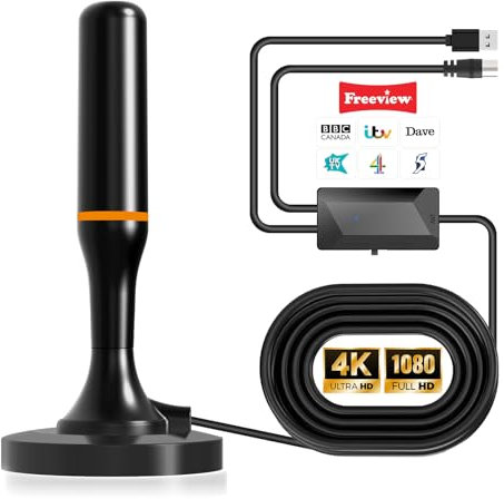Portable Digital Indoor TV Aerial for Smart TV with Signal Booster, Freeview HDTV Ariels Indoor for Local Channels with Magnetic Base - Support All HDTVs, 9.8Ft Cable, 120 Miles Range