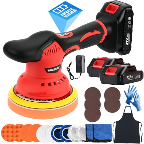 Poliermaschine Auto Akku 8 Variable Geschwindigkeiten, 6 Inch Exzenter Poliermaschine Klein Auto 5500RPM mit 2*21V Batterie und 22pcs Aufsätze, Mini Car Polishing Machine Set für Auto Detailpflege