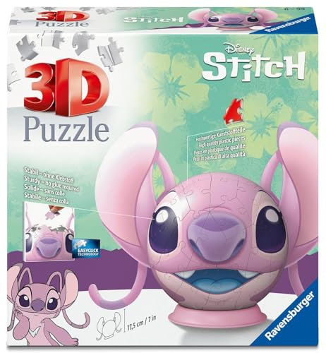 Ravensburger - Puzzle 3D Niños Disney Bola De Stitch Y Angel | Puzzles 3D para Niños De 6 Años O Más | Maquetas para Montar De 72 Piezas | Regalo Niño 6 Años O Más