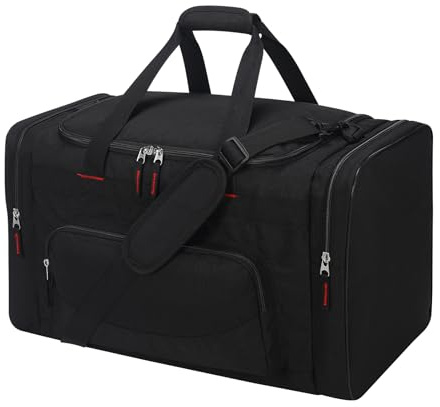 55L Large Sports Holdall Bags for Men, 22 Inch Gym Duffle Bag with Multi Pockets, Travel Fitness Weekend Overnight Bag - Black