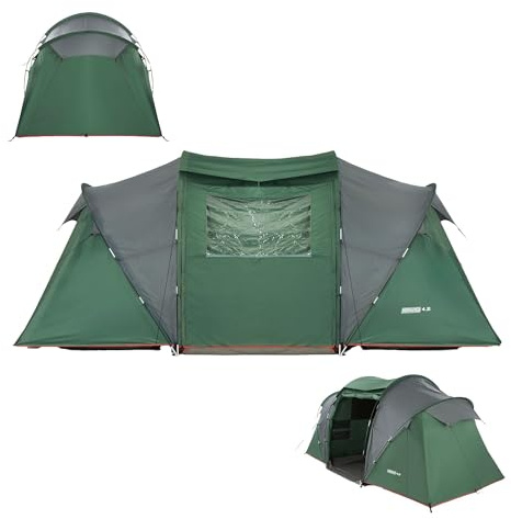 KADVA Tenda Kavio 4.2 | Tenda per 4 persone con 2 camere da letto | Grande vestibolo con illuminazione | Impermeabilità 2000 mm | Zanzariera | Robusto telaio esterno | Compatta (68 × 30 cm, 11,96 kg)