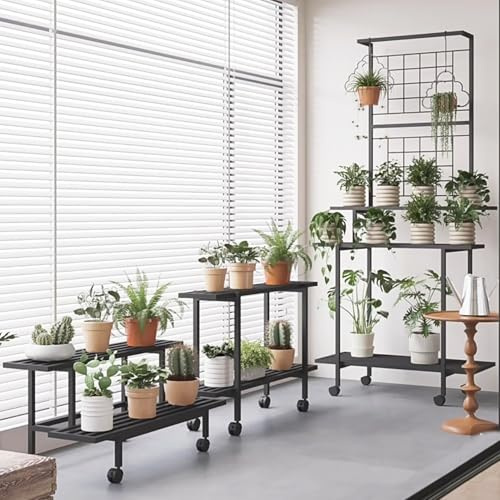 Soporte de metal para plantas, estante de escalera de 2/3 niveles, estante de esquina interior para almacenamiento de jardín, soporte de flores negras para decoración de sala de estar y patio, diseño