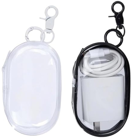 XinYangMao 2 Unidades Bolsa Organizadora Transparente para Cables, Estuche Impermeable y Antipolvo para Auriculares y Cargadores, con Asa para Llavero para Viajes y Uso Diario