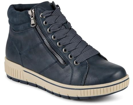 Pavers Lace Up Trainers with Side Zip - Navy Size 6