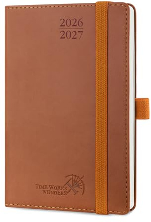 POPRUN Agenda Månadskalender 2026 2027 Pocket 16 x 10,5 cm, Juli'26 - Dec'27, 18 Månader, Liten A6 Kalender, Mjuk PU Läderomslag, Fickfack, Papper 100 gsm,Brunt