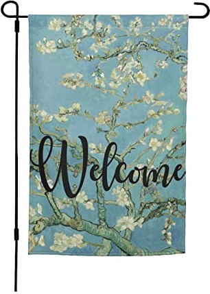 Drapeau Abricotier Fleurs De Printemps Arbre À Fleurs Bleues Gogh Bannière De Drapeaux Lavable Couleurs Resistant Exterieur Bannière, Pour Les Bureaux, D'Intérieur, Les Défilés, 30x45cm