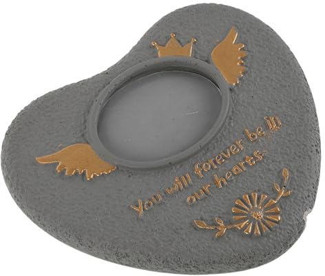 LOLIPPYY Pierre Tombale Commémorative pour Animaux de Compagnie de Cœur Gris, Monument Funéraire Résistant aux Intempéries pour Jardin Extérieur, Stèle Funéraire Compacte pour Chien,