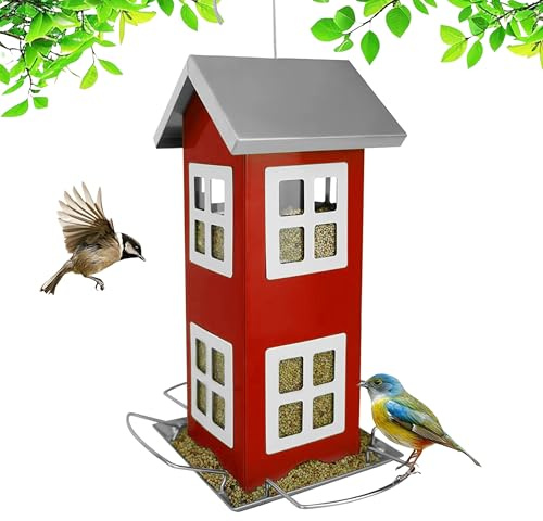 Relaxdays Casetta per Uccelli in Metallo da Appendere, 26x12x12 cm, mangiatoia da Giardino e Balcone, Rossa