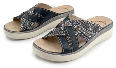 JOMIX Ciabatte Donna Estive Sandali Comodi Ortopediche da Anziani Pantofole Zeppa Anatomiche Signora con Plantare Pelle Estraibile Scarpe Aperte Morbide e Leggere per Casa Relax e Uscite Blu 40