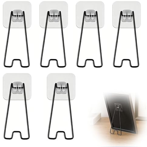 Luminor Peak 6 PCS Stainless Steel Picture Frame Stand, Adjustable Metal Picture Frame Easel Backs with Self-Adhesive, Black Photo Stand Holder for Photos Paintings Certificates DIY Crafts Display