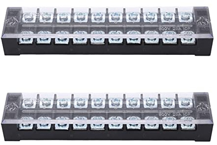 Culnflun 2 ST skruvplintblock, dubbelrad 8-positionsplint med lock, 600V 25A högströms fasta block för kraftdistribution (10 positioner (2510))