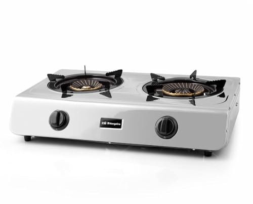 Orbegozo FO 2710 - Hornillo a gas, gas butano o propano, cuerpo INOX, 2 quemadores de triple corona, encendido piezoeléctrico