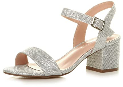 Ajvani dam liten medium blockklack fast rem party elegant ledig remsandaler storlek, Silver glitter, 40 EU