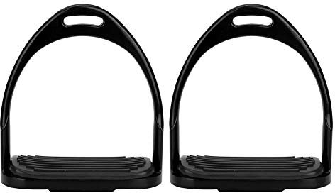 Pssopp Steigbügel Aluminium Reitsteigbügel Rostschutz Buntes Pferderennzubehör Sicherheits Steigbügel mit Rutschfester Gummiauflage, 300 kg Tragfähigkeit(schwarz)