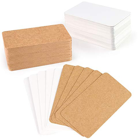 SALLYFASHION Blanko Papierkarten, 200 Stück leere Karten 300 g/m², 9 x 5 cm, Weiß und Braun, für Weihnachtskarten, Geschenkanhänger, Dankeskarten und DIY Basteln