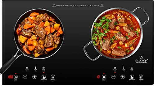 Duxtop 1800W Portable Induction Cooktop 2 Burner, Built-In Countertop Burners with Adjustable Temperature Control, Sensor Touch Induction Burner with Timer and Safety Lock, Easy to Clean, 8620BI/BTK35