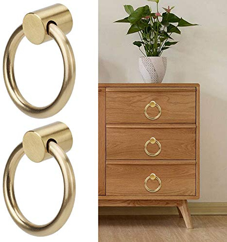 2 piezas de anillos para tiradores de cajón, anillo redondo de latón para manijas de muebles, herrajes para tiradores de cajones, anillos para joyero, armario, armario, tapicería antigua