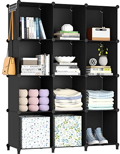 HOMIDEC Bookcase, 12 Cube Storage Unit Book shelf, Storage Cubes | Multi-Use DIY Storage Shelves for Books, Storage Boxes, Clothes, Crochet Yarn, Toys